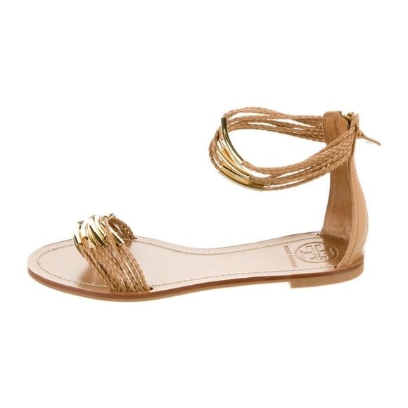 Tory Burch Tan Mignon Rings Strappy Ankle Strap Leather Sandals Size 9 - Picture 10 of 10